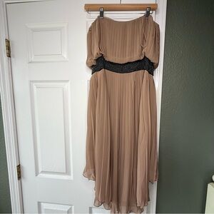 Haute Hippie Tan and Black Pleated Asymmetrical Sundress